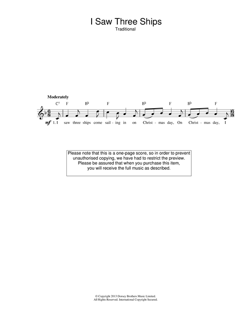 Download Christmas Carol I Saw Three Ships sheet music and printable PDF score & Christmas music notes