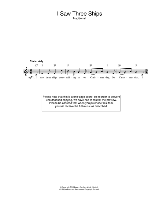 Preview Christmas Carol I Saw Three Ships Christmas sheet music, notes and chords for Piano, Vocal & Guitar (Right-Hand Melody), SKU: 114821 sheet music, piano notes, chords, guitar tabs, score, transpose, transcribe, how to play, guide, download, learn, tutorial, progression, song, artist, awards, billboard, mtv, vh1, tour, single, album, release