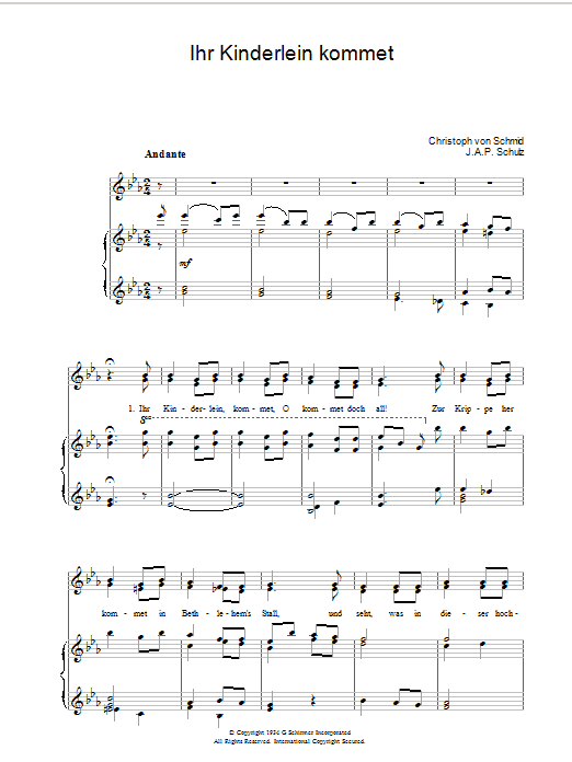 Download Weihnachtslied Ihr Kinderlein Kommet sheet music and printable PDF score & Christmas music notes