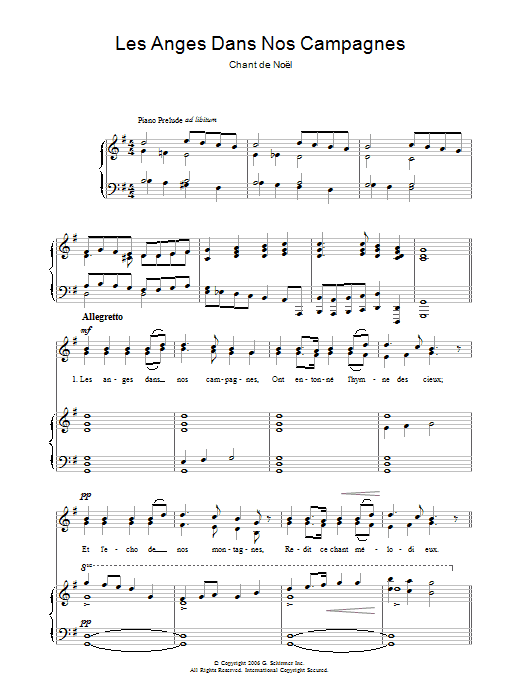 Download Chant de Noël Les Anges Dans Nos Campagnes sheet music and printable PDF score & Christmas music notes