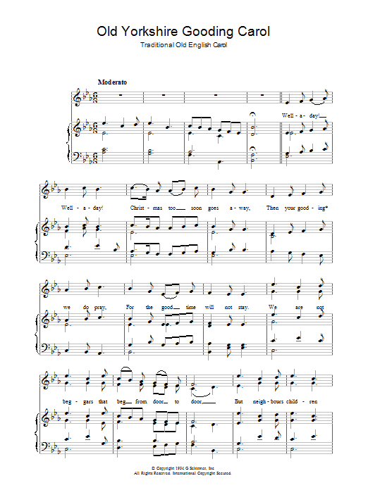 Preview Christmas Carol Old Yorkshire Gooding Carol Christmas sheet music, notes and chords for Piano & Vocal, SKU: 37241 Download Christmas Carol Old Yorkshire Gooding Carol sheet music and printable PDF score & Christmas music notes