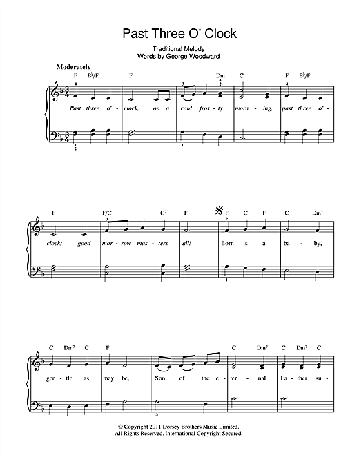 Download Christmas Carol Past Three O'Clock sheet music and printable PDF score & Traditional music notes