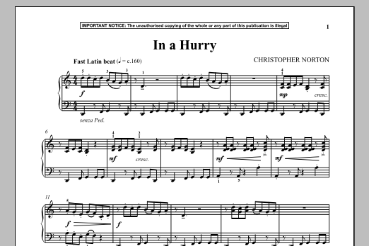 Preview Christopher Norton In A Hurry Classical sheet music, notes and chords for Piano, SKU: 90233 sheet music, piano notes, chords, guitar tabs, score, transpose, transcribe, how to play, guide, download, learn, tutorial, progression, song, artist, awards, billboard, mtv, vh1, tour, single, album, release