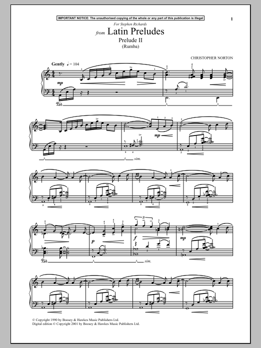 Preview Christopher Norton Latin Preludes, Prelude II (Rumba) Classical sheet music, notes and chords for Piano, SKU: 89497 sheet music, piano notes, chords, guitar tabs, score, transpose, transcribe, how to play, guide, download, learn, tutorial, progression, song, artist, awards, billboard, mtv, vh1, tour, single, album, release