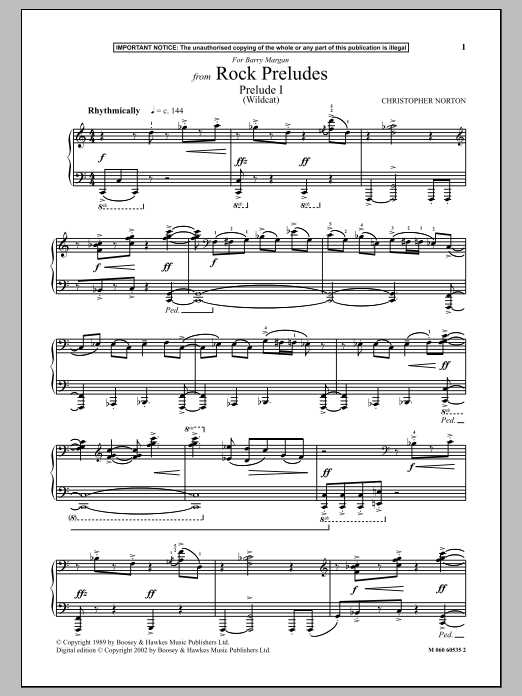 Preview Christopher Norton Prelude I (Wildcat) (from Rock Preludes) Rock sheet music, notes and chords for Piano, SKU: 90350 Download Christopher Norton Prelude I (Wildcat) (from Rock Preludes) sheet music and printable PDF score & Rock music notes