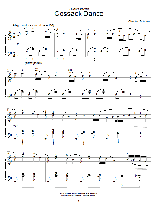 Preview Christos Tsitsaros Cossack Dance World sheet music, notes and chords for Educational Piano, SKU: 58733 sheet music, piano notes, chords, guitar tabs, score, transpose, transcribe, how to play, guide, download, learn, tutorial, progression, song, artist, awards, billboard, mtv, vh1, tour, single, album, release