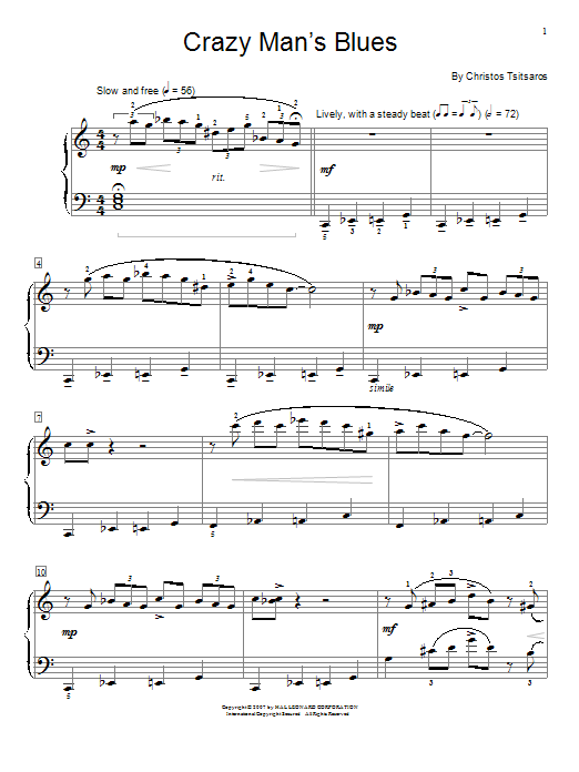 Download Christos Tsitsaros Crazy Man's Blues sheet music and printable PDF score & Pop music notes