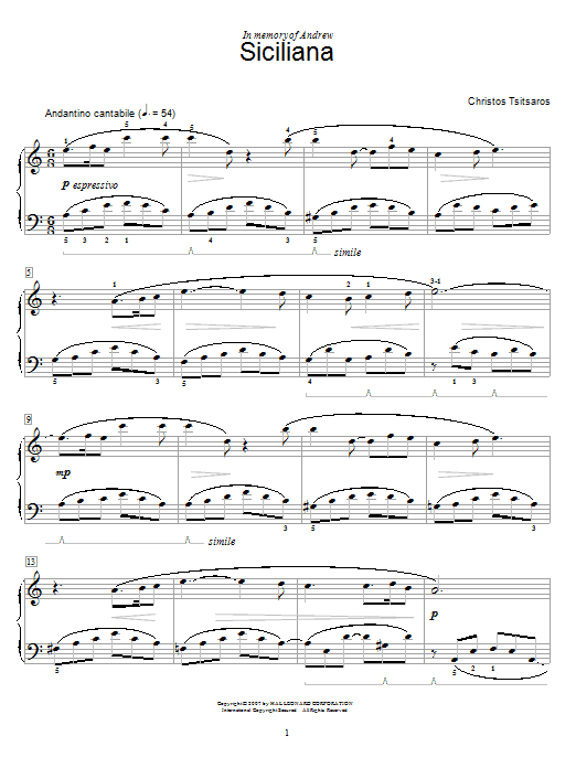 Download Christos Tsitsaros Siciliana sheet music and printable PDF score & World music notes
