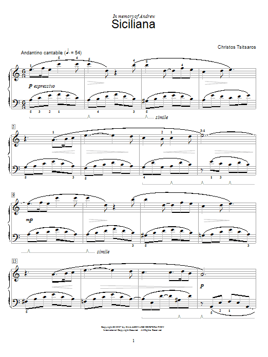 Preview Christos Tsitsaros Siciliana World sheet music, notes and chords for Educational Piano, SKU: 58730 sheet music, piano notes, chords, guitar tabs, score, transpose, transcribe, how to play, guide, download, learn, tutorial, progression, song, artist, awards, billboard, mtv, vh1, tour, single, album, release