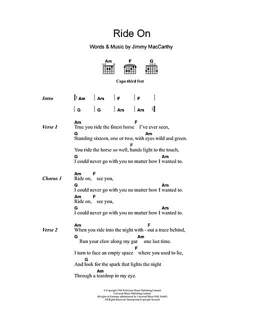 Download Christy Moore Ride On sheet music and printable PDF score & Folk music notes