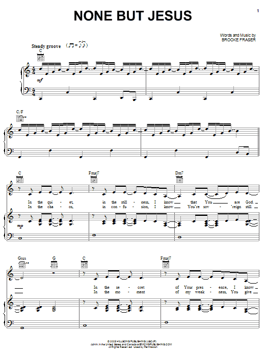 Preview Christy Nockels None But Jesus Pop sheet music, notes and chords for Piano, Vocal & Guitar (Right-Hand Melody), SKU: 62415 Download Christy Nockels None But Jesus sheet music and printable PDF score & Pop music notes