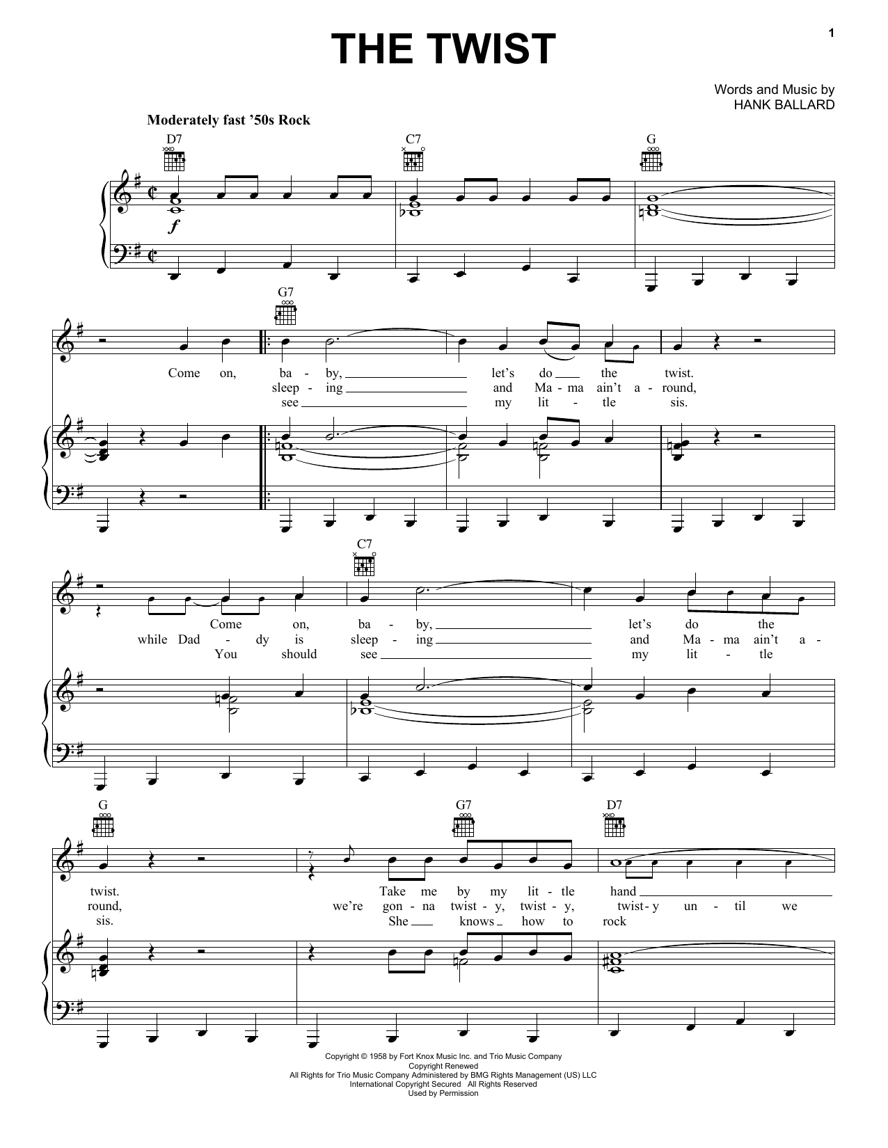 Download Chubby Checker The Twist sheet music and printable PDF score & Rock music notes