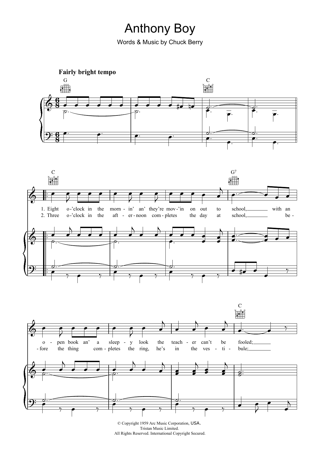 Download Chuck Berry Anthony Boy sheet music and printable PDF score & Rock N Roll music notes