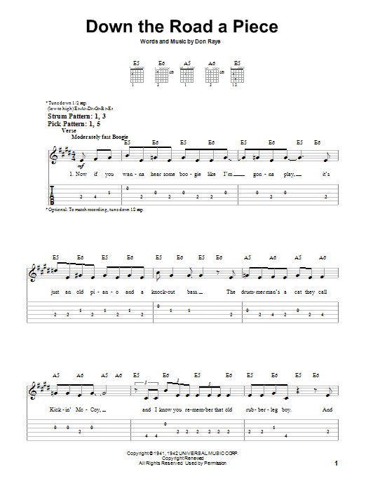 Download Chuck Berry Down The Road A Piece sheet music and printable PDF score & Rock music notes