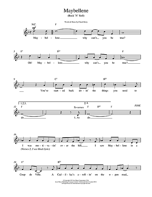 Download Chuck Berry Maybellene sheet music and printable PDF score & Rock N Roll music notes