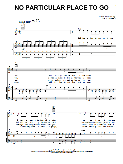 Download Chuck Berry No Particular Place To Go sheet music and printable PDF score & Rock N Roll music notes