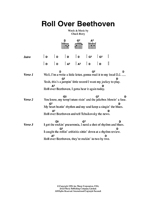 Download Chuck Berry Roll Over Beethoven sheet music and printable PDF score & Rock N Roll music notes