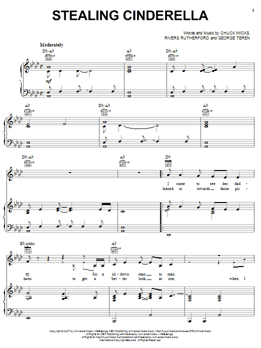 Preview Chuck Wicks Stealing Cinderella Pop sheet music, notes and chords for Piano, Vocal & Guitar (Right-Hand Melody), SKU: 63144 Download Chuck Wicks Stealing Cinderella sheet music and printable PDF score & Pop music notes