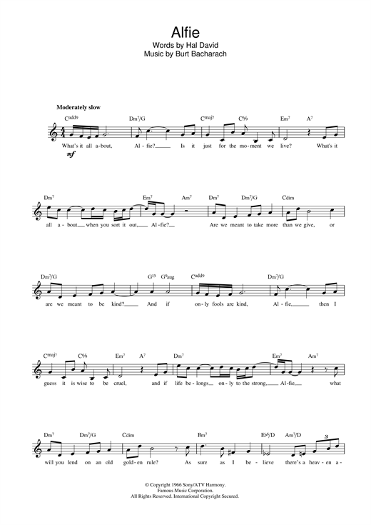 Preview Cilla Black Alfie Pop sheet music, notes and chords for Melody Line, Lyrics & Chords, SKU: 13926 sheet music, piano notes, chords, guitar tabs, score, transpose, transcribe, how to play, guide, download, learn, tutorial, progression, song, artist, awards, billboard, mtv, vh1, tour, single, album, release