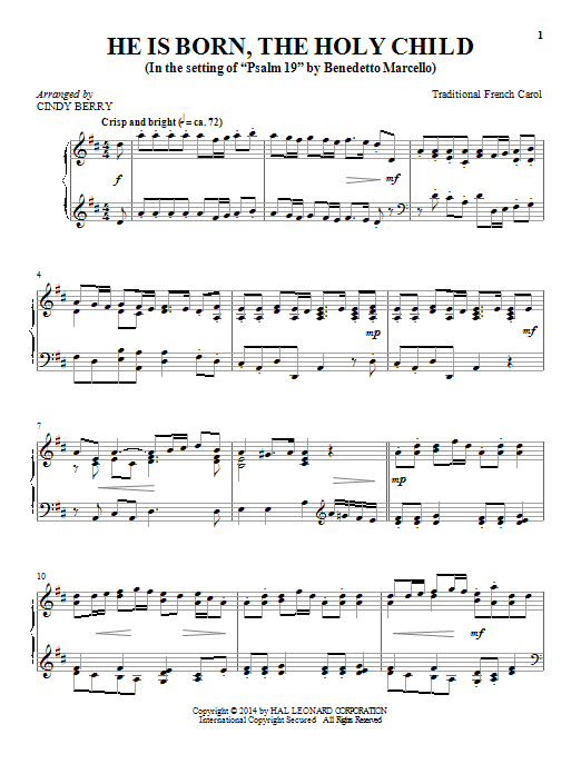 Preview Cindy Berry He Is Born, The Holy Child (Il Est Ne, Le Divin Enfant) Christmas sheet music, notes and chords for Piano, SKU: 154315 sheet music, piano notes, chords, guitar tabs, score, transpose, transcribe, how to play, guide, download, learn, tutorial, progression, song, artist, awards, billboard, mtv, vh1, tour, single, album, release