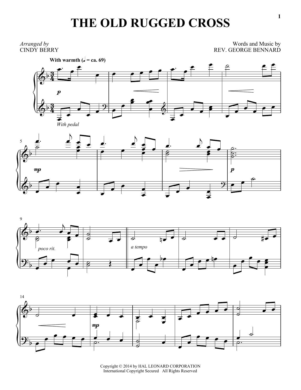 Preview Cindy Berry The Old Rugged Cross Religious sheet music, notes and chords for Piano, SKU: 156481 Download Cindy Berry The Old Rugged Cross sheet music and printable PDF score & Religious music notes