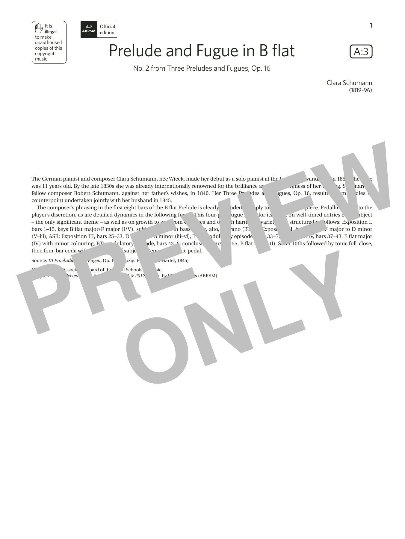 Clara Schumann Prelude and Fugue in B flat (Grade 8, list A3, from the ABRSM Piano Syllabus 2021 & 2022) Sheet Music & Chords for Piano Solo - Download or Print PDF