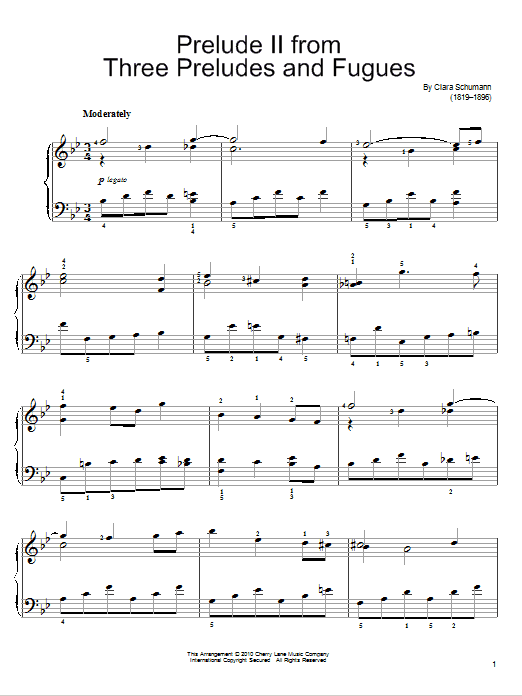 Preview Clara Schumann Prelude II Classical sheet music, notes and chords for Easy Piano, SKU: 76055 Download Clara Schumann Prelude II sheet music and printable PDF score & Classical music notes