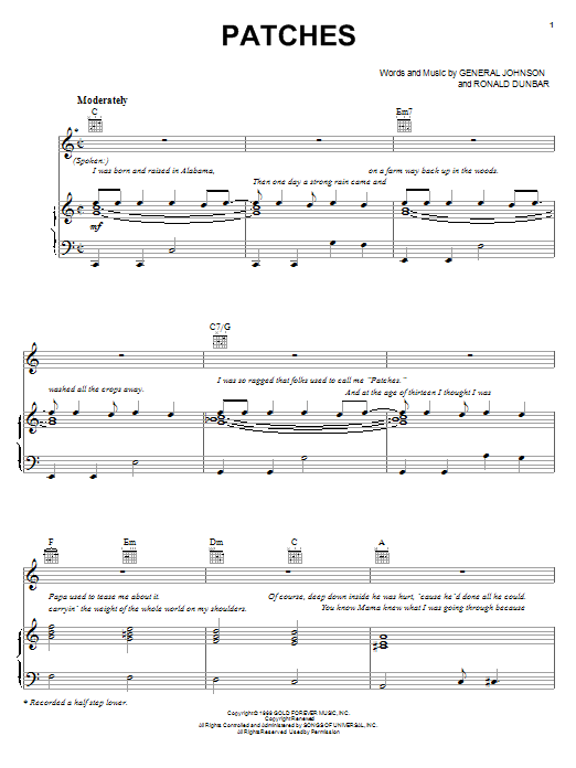 Download Clarence Carter Patches sheet music and printable PDF score & Pop music notes