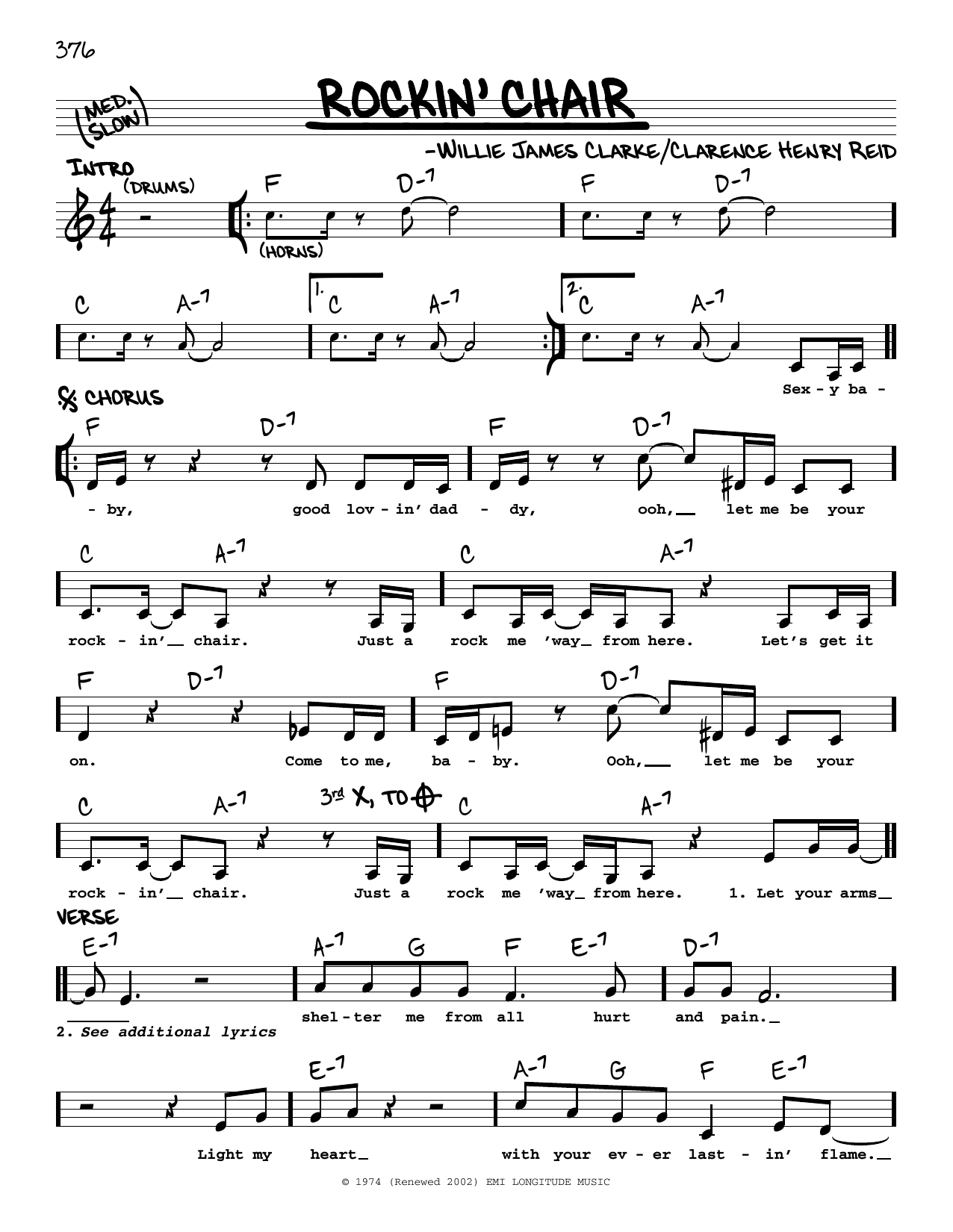 Preview Clarence Henry Reid Rockin' Chair Disco sheet music, notes and chords for Real Book – Melody & Chords, SKU: 472911 sheet music, piano notes, chords, guitar tabs, score, transpose, transcribe, how to play, guide, download, learn, tutorial, progression, song, artist, awards, billboard, mtv, vh1, tour, single, album, release