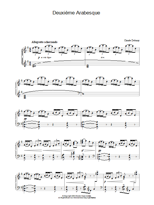 Download Claude Debussy Deuxième Arabesque sheet music and printable PDF score & Post-1900 music notes