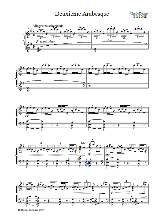 Preview Claude Debussy Deuxieme Arabesque Post-1900 sheet music, notes and chords for Piano, SKU: 17522 Download Claude Debussy Deuxieme Arabesque sheet music and printable PDF score & Post-1900 music notes