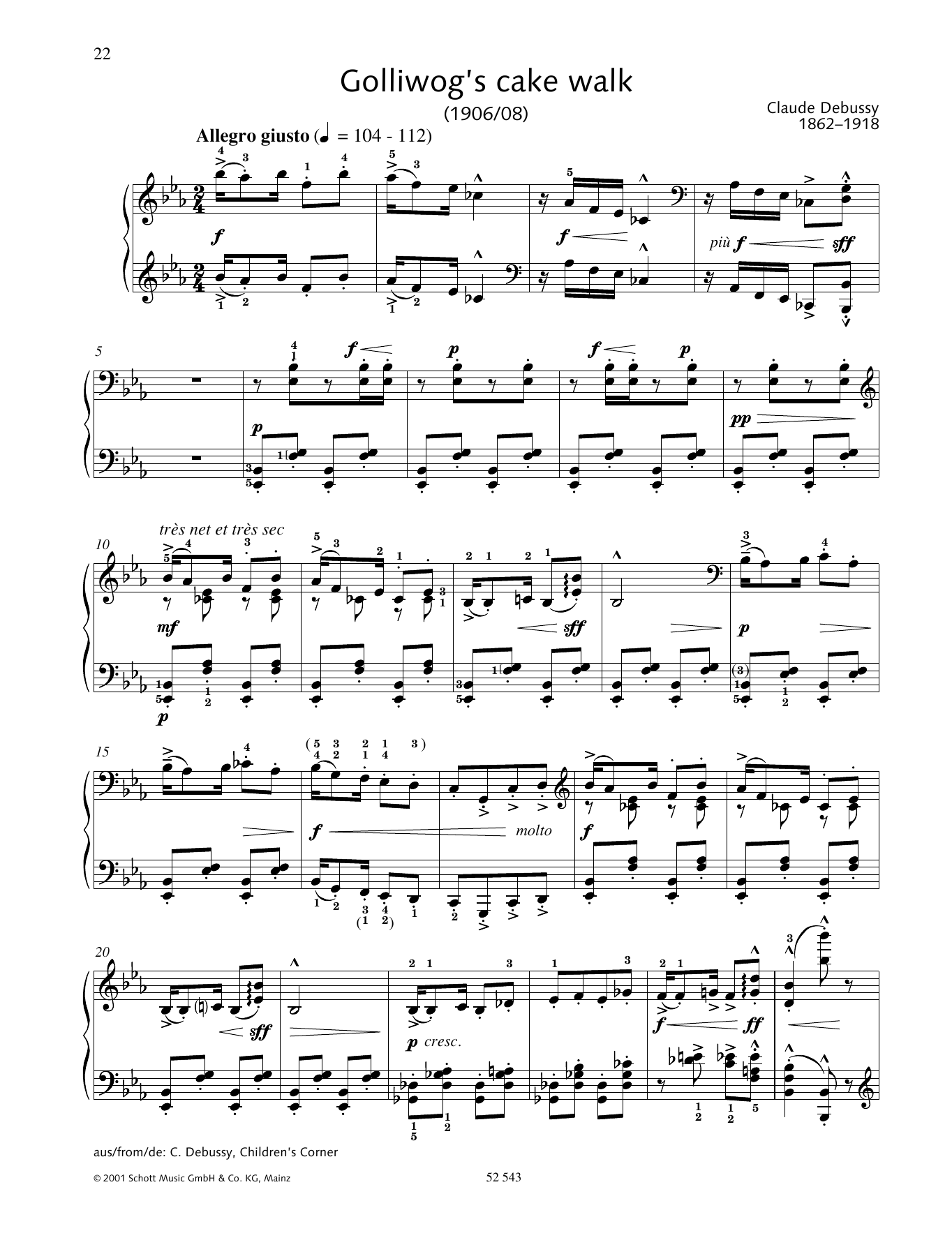 Download Claude Debussy Golliwogg's Cake Walk sheet music and printable PDF score & Post-1900 music notes