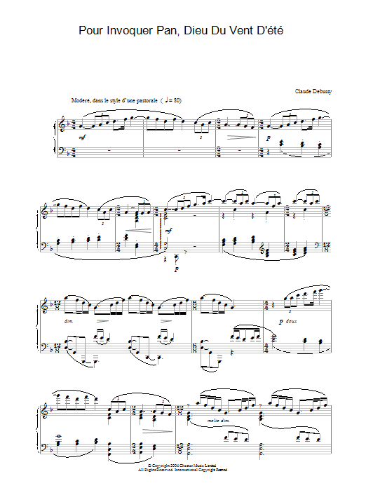 Download Claude Debussy Pour Invoquer Pan, Dieu Du Vent D'été sheet music and printable PDF score & Post-1900 music notes
