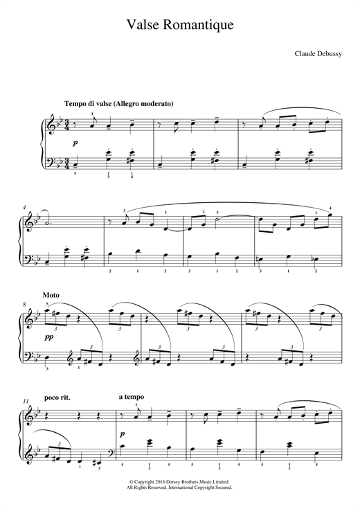 Download Claude Debussy Valse Romantique sheet music and printable PDF score & Post-1900 music notes