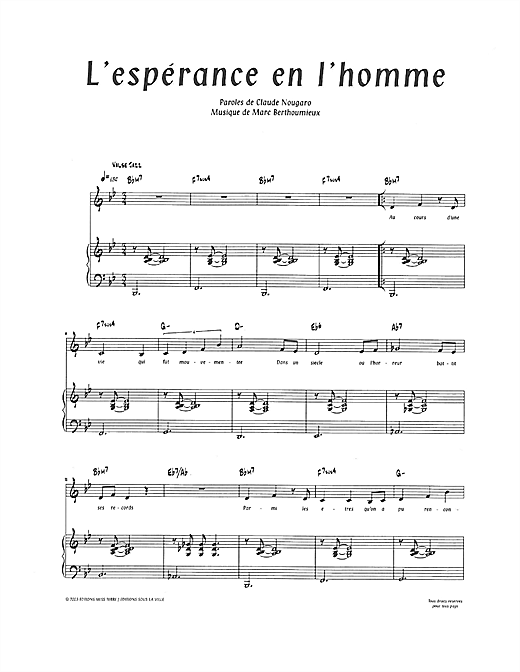 Preview Claude Nougaro L'Esperance En L'Homme Pop sheet music, notes and chords for Piano & Vocal, SKU: 114778 sheet music, piano notes, chords, guitar tabs, score, transpose, transcribe, how to play, guide, download, learn, tutorial, progression, song, artist, awards, billboard, mtv, vh1, tour, single, album, release