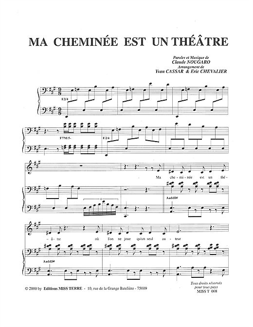 Preview Claude Nougaro Ma Cheminee Est Un Theatre Pop sheet music, notes and chords for Piano & Vocal, SKU: 114792 sheet music, piano notes, chords, guitar tabs, score, transpose, transcribe, how to play, guide, download, learn, tutorial, progression, song, artist, awards, billboard, mtv, vh1, tour, single, album, release