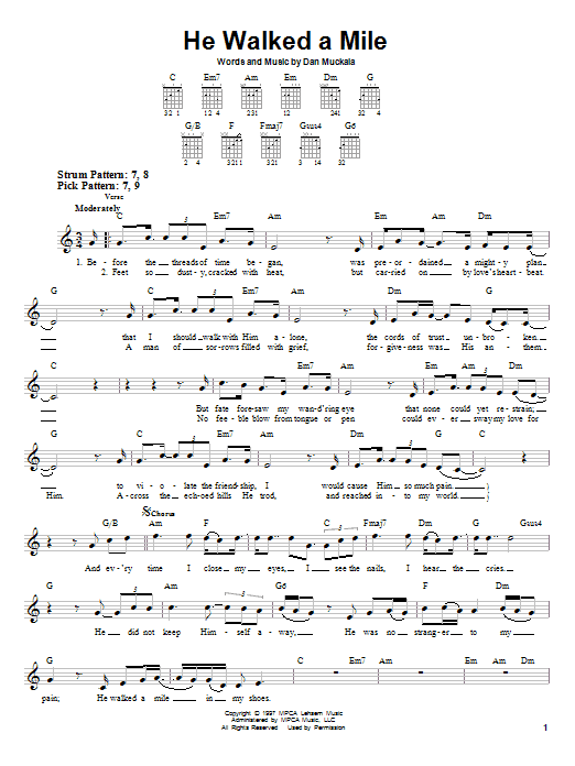 Preview Clay Crosse He Walked A Mile Pop sheet music, notes and chords for Lyrics & Chords, SKU: 82114 Download Clay Crosse He Walked A Mile sheet music and printable PDF score & Pop music notes