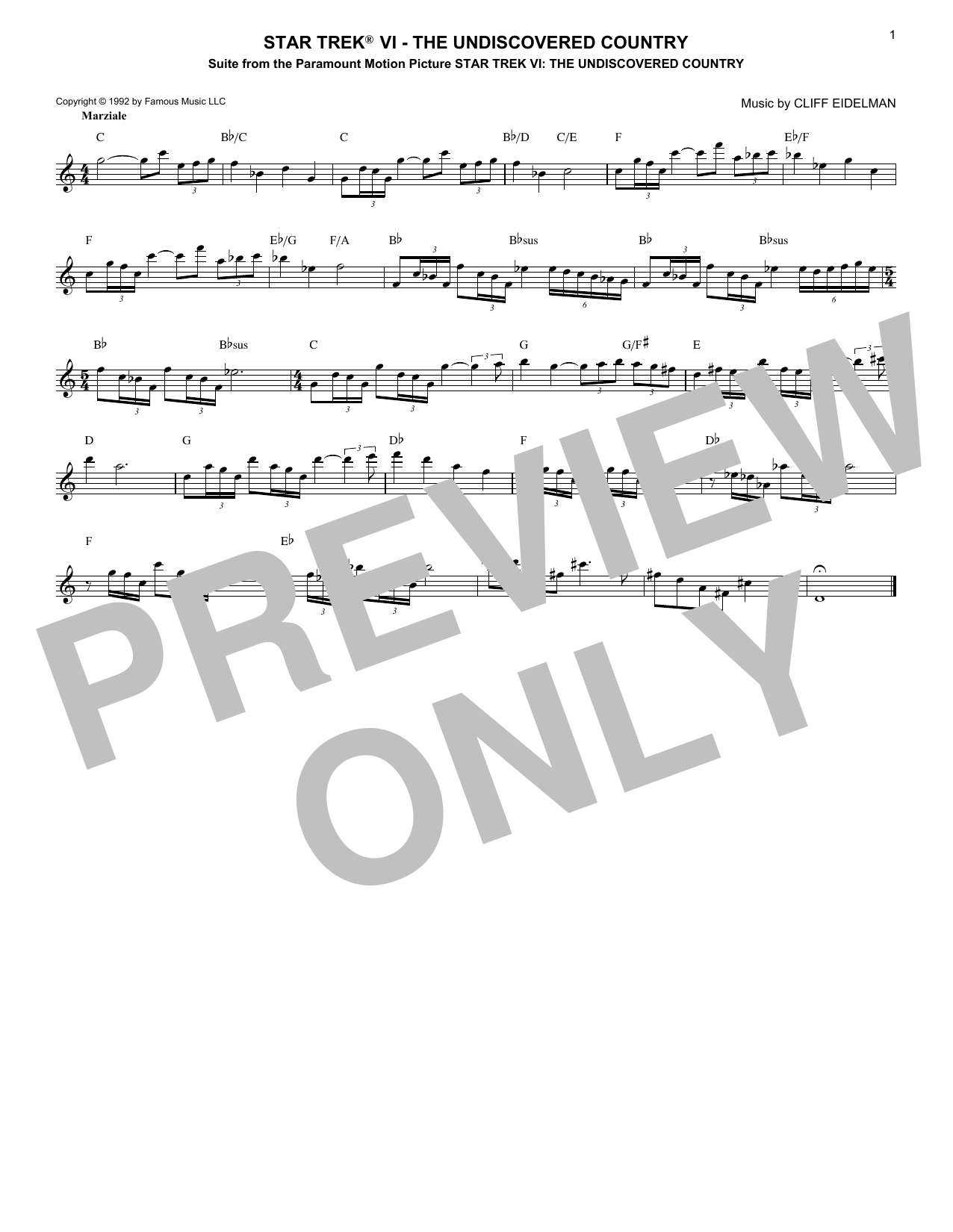 Download Cliff Eidelman Star Trek(R) VI - The Undiscovered Country sheet music and printable PDF score & Film and TV music notes