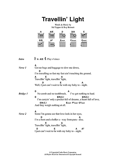 Download Cliff Richard Travellin' Light sheet music and printable PDF score & Rock N Roll music notes
