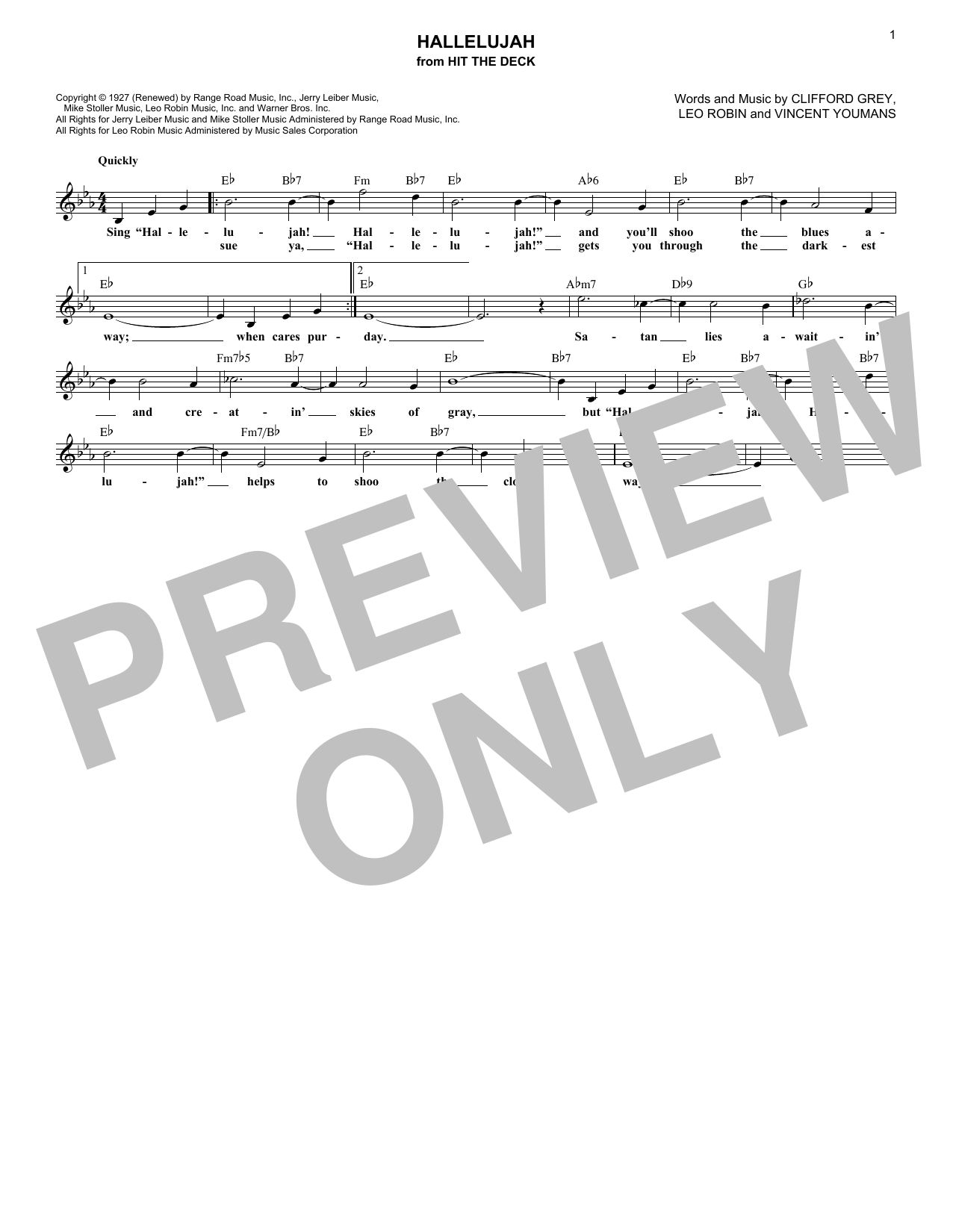 Download Clifford Grey Hallelujah sheet music and printable PDF score & Jazz music notes