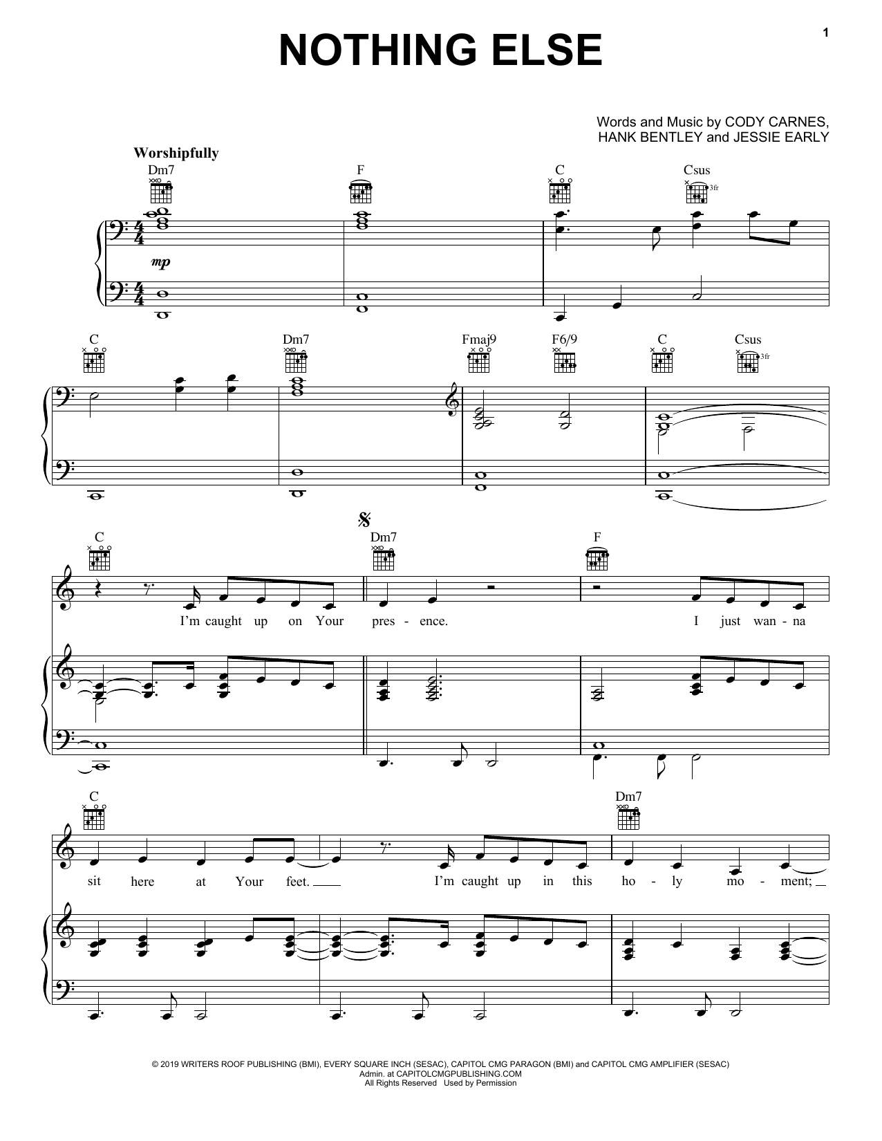 Preview Cody Carnes Nothing Else Christian sheet music, notes and chords for Piano, Vocal & Guitar (Right-Hand Melody), SKU: 435492 sheet music, piano notes, chords, guitar tabs, score, transpose, transcribe, how to play, guide, download, learn, tutorial, progression, song, artist, awards, billboard, mtv, vh1, tour, single, album, release