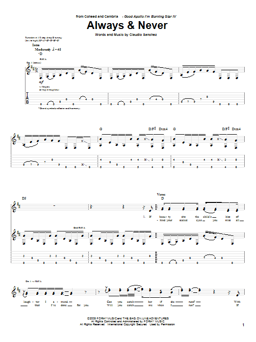 Download Coheed And Cambria Always & Never sheet music and printable PDF score & Rock music notes