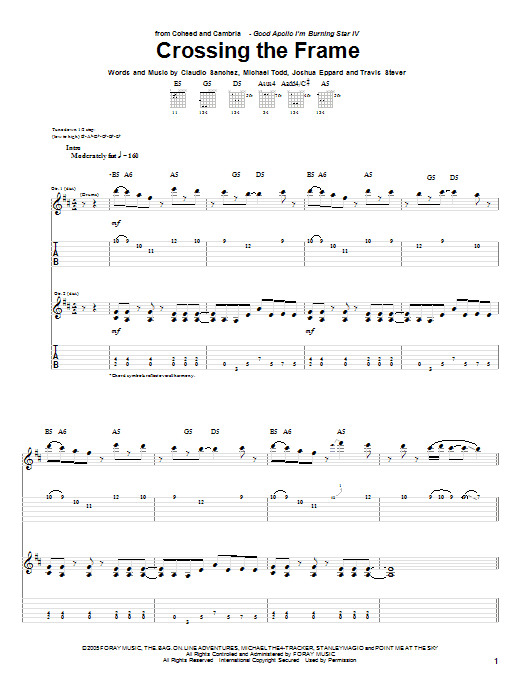 Download Coheed And Cambria Crossing The Frame sheet music and printable PDF score & Rock music notes