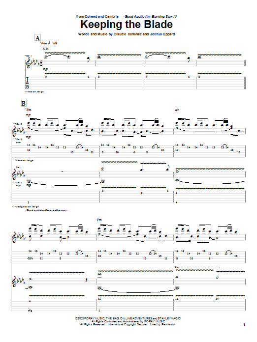 Download Coheed And Cambria Keeping The Blade sheet music and printable PDF score & Rock music notes