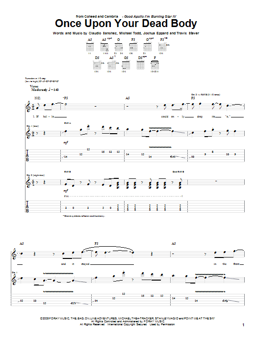 Download Coheed And Cambria Once Upon Your Dead Body sheet music and printable PDF score & Rock music notes