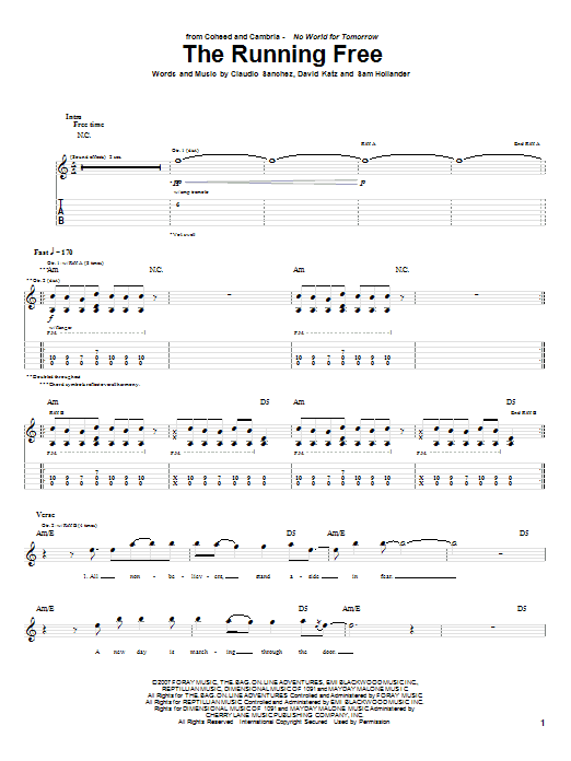 Preview Coheed And Cambria The Running Free Rock sheet music, notes and chords for Guitar Tab, SKU: 63352 Download Coheed And Cambria The Running Free sheet music and printable PDF score & Rock music notes