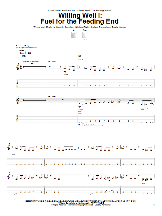 Download Coheed And Cambria Willing Well I: Fuel For The Feeding End sheet music and printable PDF score & Rock music notes