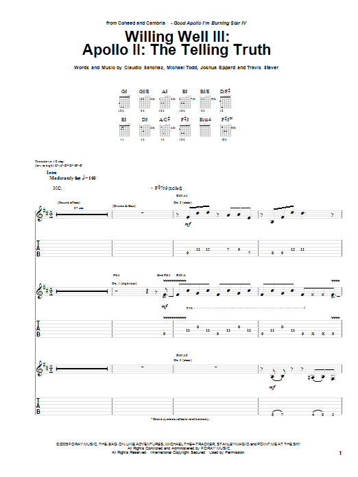 Download Coheed And Cambria Willing Well III: Apollo II: The Telling Truth sheet music and printable PDF score & Rock music notes