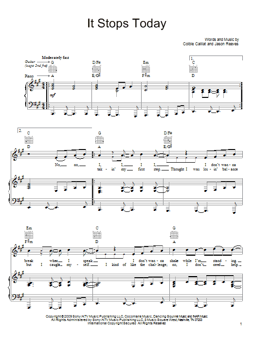 Download Colbie Caillat It Stops Today sheet music and printable PDF score & Pop music notes