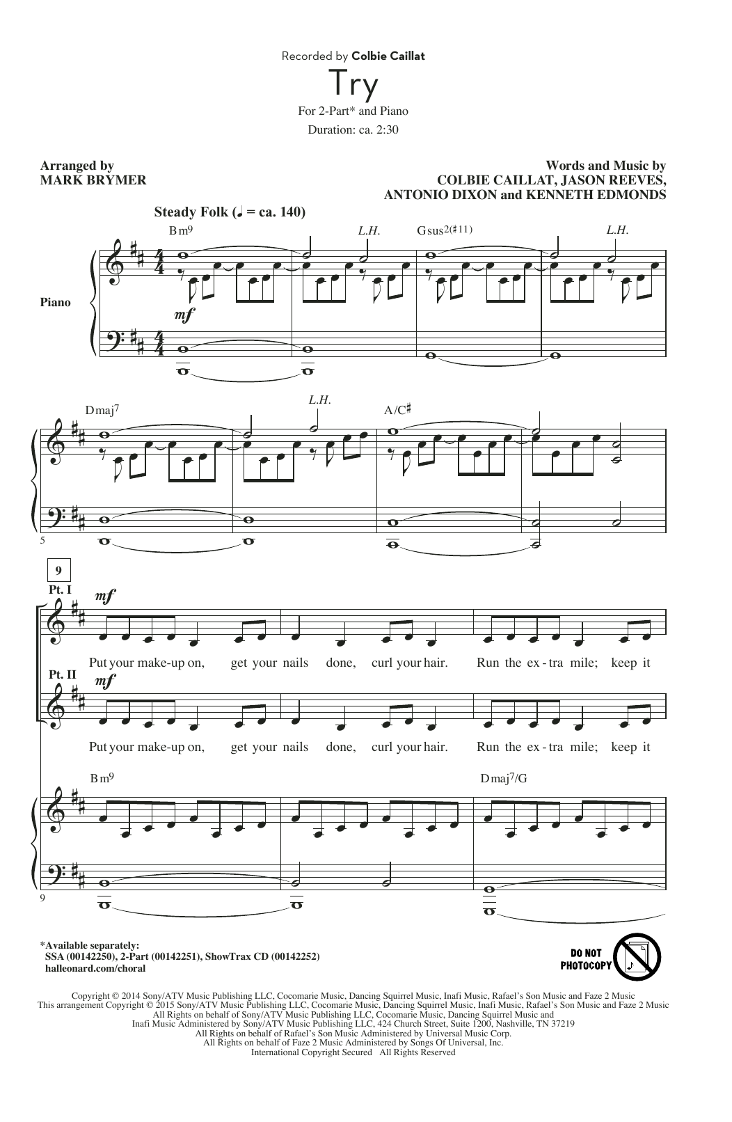 Preview Colbie Caillat Try (arr. Mark Brymer) Pop sheet music, notes and chords for 2-Part Choir, SKU: 159934 sheet music, piano notes, chords, guitar tabs, score, transpose, transcribe, how to play, guide, download, learn, tutorial, progression, song, artist, awards, billboard, mtv, vh1, tour, single, album, release